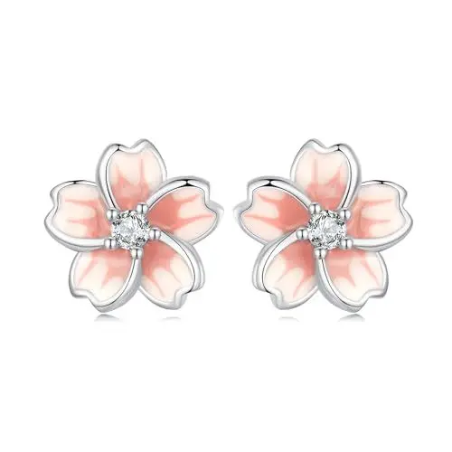 Produktbild: Sterling Silber Ohrringe für Damen, Kleine Kirschblüten hypoallergene Stecker Ohrstecker Schmuck Geschenk für Mädchen und Schwestern