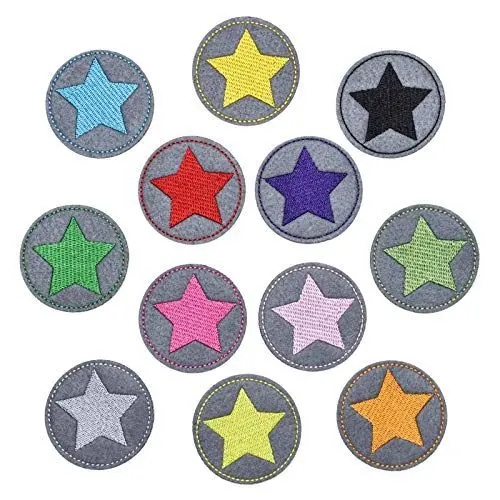 Produktbild: Sterne Bügelflicken Set - Runde Aufbügelflicken für Kinder, Stern Aufbügler, Aufnäher für Kleidung Reparatur, DIY Sticker - 12 Stück
