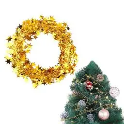 Produktbild: Sternen Girlande, Folien Stern Girlande, 7,5 m Folie Stern Lametta, Sterngirlande Dekoration, Glitzerstern Girlande, Glitzerstern Draht für Party, Festival und Outdoor-Dekoration (Gold)