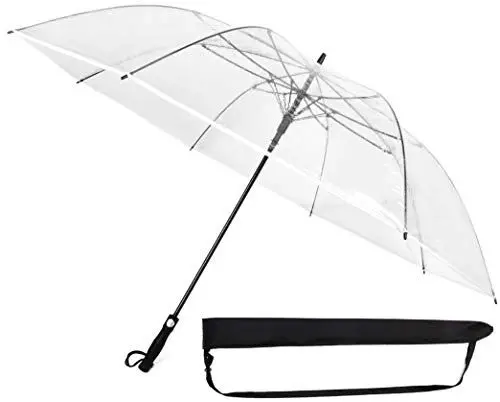 Produktbild: Sternenfunke Regenschirm sehr groß XXXL Ø162 cm transparent, Komfort Druckknopf, mit Tragehülle, Automatik, Perfekt als durchsichtiger Partnerschirm, Hochzeitsschirm oder Golfschirm - Rand weiß