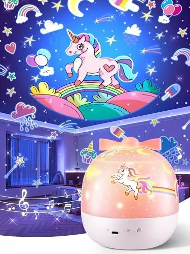 Produktbild: Nachtlicht Sternenhimmel Projektor Kinder,10 Musik Spieluhr , Nachtlicht Baby,Nachttischlampe ,Kawaii Deko,Einhorn Geschenke für Mädchen,Weihnachtsgeschenke, Weiß