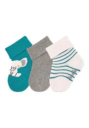 Produktbild: Sterntaler Baby Jungen Baby Socken Söckchen 3er-Pack Elefant Strümpfe - Socken Baby - mit Elefant Motiv, uni und Ringel - dunkeltürkis, 14