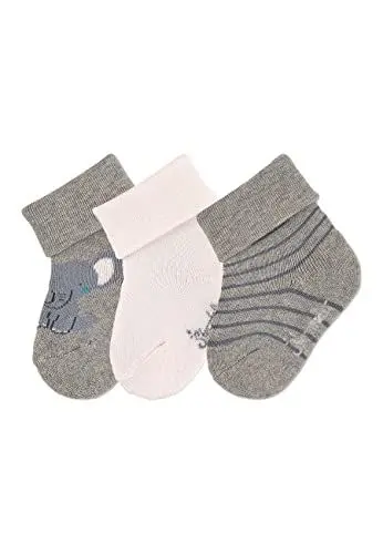 Produktbild: Sterntaler Baby Jungen Baby Socken Söckchen 3er-Pack Elefant Strümpfe - Socken Baby - mit Elefant Motiv, uni und Ringel - hellgrau meliert, 14