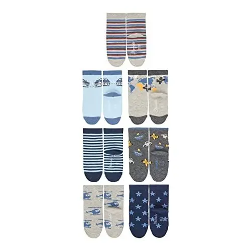 Produktbild: Sterntaler Baby Jungen Baby Socken Söckchen 7er-Box Strümpfe - Socken Baby - mit Ringel, Auto, Flugzeug - hellgrau meliert, 18