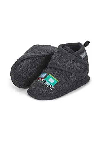 Produktbild: Sterntaler Baby Jungen Hausschuhe Baby Hausschuhe Eisenbahn Babyschuh - Hausschuhhe Baby - Low-Top Babyschuh mit Kunststoff Sohle - dunkelgrau, 22