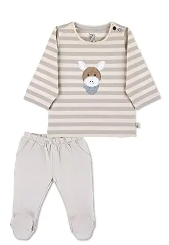 Produktbild: Sterntaler Baby Jungen Langarmshirt Baby GOTS Set Langarm-Shirt und Hose - Baby Shirt Langarm - geringeltes Shirt mit 3D Applikation - hellgrau, 50