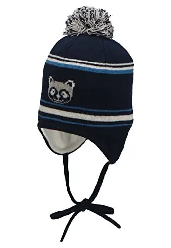 Produktbild: Sterntaler Baby Jungen Mütze Baby GOTS Bommelmütze Waschbär Mütze - Mütze Baby - aus Baumwolle mit Ohrenklappen und Bindeband - marine, 49