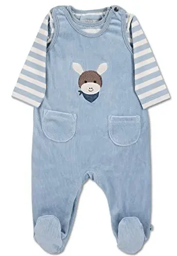 Produktbild: Sterntaler Baby Jungen Strampler GOTS Set Nicki Emmi Strampler - Strampler Baby - aus Nicki mit gestreiftem Jersey und Esel Applikation - bleu, 68