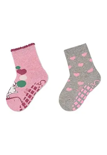 Produktbild: Sterntaler Baby Mädchen Fliesen Socken Baby ABS-Söckchen Doppelpack Maus & Herzen Strümpfe - Fliesen Rutsch Socken - mit Tier-Motiv - rosa meliert, 18