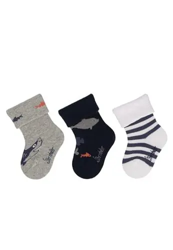 Produktbild: Sterntaler Baby -Socken 3er Pack Hai für Jungen - Babysocken mit Umschlag und Motiven - Socken für Babys im Set leicht, flexibel und strapazierfähig - hellgrau melange, 14