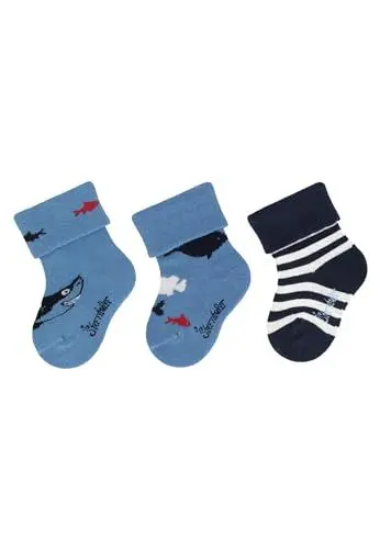 Produktbild: Sterntaler Baby -Socken 3er Pack Hai für Jungen - Babysocken mit Umschlag und Motiven - Socken für Babys im Set leicht, flexibel und strapazierfähig - samtblau, 18