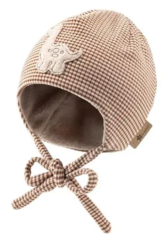 Produktbild: Sterntaler Beanie mit Stickmotiv Dino für Jungen - Baby und Kinder Mütze mit angeschnittenen Ohrenklappen und Bindeband - gefüttert mit Baumwollfleece - rost, 35