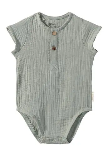 Produktbild: Sterntaler Body Knopfleiste Musselin Hase Happy - Baby Body für Jungen aus Baumwollmusselin - Bequemer Strampler mit kurzen Raglanärmel und Knopfleiste vorne - steingrün, 62