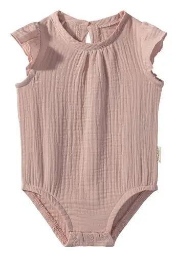 Produktbild: Sterntaler Body uni Musselin mit Flügelärmel Hase Happy - Baby Body für Mädchen aus Baumwollmusselin - sommerlicher Mädchen Body unifarben hinten geknöpft - samtrosa, 56