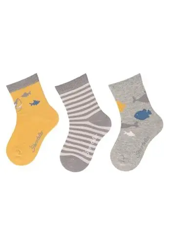 Produktbild: Sterntaler Socken 3er Pack Hai, Ringel und Fische - Babysocken für Jungen - Babysocken mit Motiven - Socken für Babys im Set - mattgelb, 18