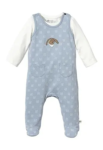 Produktbild: Sterntaler Strampler -Set Jersey Pünktchen Hase Happy für Jungen - Einteiler für Neugeborene aus weichem Baumwollmusselin - Babystrampler mit Punktmuster und Stickereien - graublau, 50