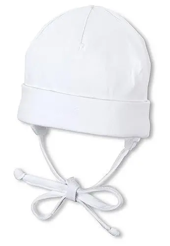 Produktbild: Sterntaler OCS Beanie uni - Baby Beanie Mütze aus Singlejersey (Bio) - Unisex Kopfbedeckung mit Umschlag und Ohrenklappen - Baby und Kinder Übergangsmütze zum Binden - ab Geburt, weiß, Größe 35