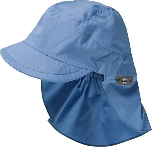 Produktbild: Sterntaler Schirmmütze Nacken Basic - Unisex Baby- und Kinder Mütze mit Nackenschutz - UV-Schutz 50+ Hut aus Popeline (Bio) - leichte Sommer Kopfbedeckung mit Gummiband - samtblau, Größe 51
