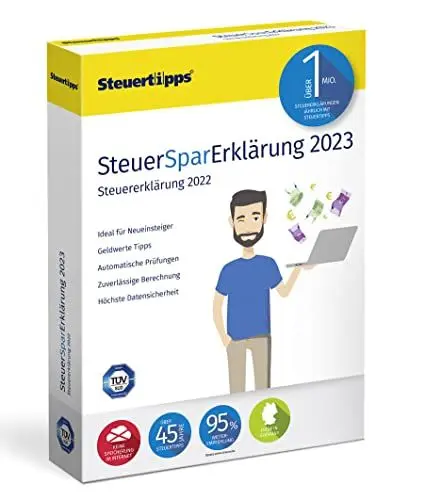 Produktbild: SteuerSparErklärung 2023, Schritt-für-Schritt Steuersoftware für die Steuererklärung 2022, CD-Version für Windows 8, 10 und 11