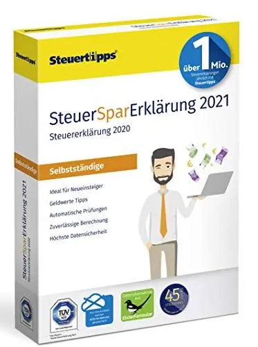 Produktbild: SteuerSparErklärung für Selbstständige 2021, Schritt-für-Schritt Steuersoftware für die Steuererklärung 2020, Steuer CD-Rom für Windows 10, 8