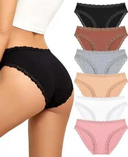 Produktbild: Sth Big Unterhosen Damen Baumwolle Spitze Baumwoll Unterwäsche Spitzen Unterwäsche Frauen Sexy Set Slip Damen Cotton Underwear Women Panties Hipsters Multipack 6(M)