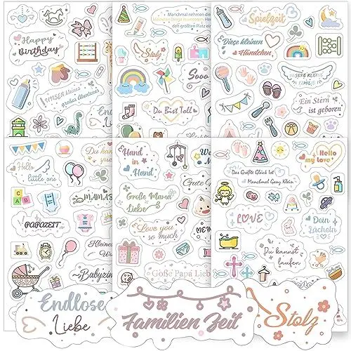 Produktbild: Sticker Babyalbum Aufkleber Fotoalbum Baby Babysticker Transparent über 180 Motiv Set für Kinder Babyparty Geschenk Jahr Buch Scrapbook Zubehör