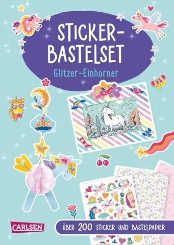Produktbild: Bastelset für Kinder: Sticker-Bastelset: Glitzer-Einhörner: Über 200 Sticker und Bastelpapier | Bastelbuch für Einhorn-Fans ab 5 Jahren mit Vorlagen und Schritt-für-Schritt-Anleitungen