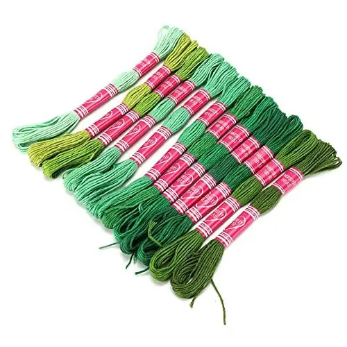 Produktbild: Stickgarn-Set, Bunt, Strapazierfähig, 12 Stränge, Polyester, Exquisites Bastelwerkzeug, Familienfreund, Jungen, Mädchen (Grün)