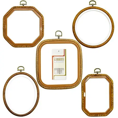 Produktbild: Stickrahmen 5 Stücke Stickrahmen Ring Kunststoff Kreuzstich Hoop Set Stickerei Rahmen Embroidery Hoop Stickerei Kits Rechteck Rund Achteck Oval für DIY Kunsthandwerk