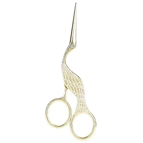 Produktbild: Stickschere, Storch-Design, 13 cm, kleine Nähschere, Edelstahl, Schneiderschere, Stoffschere, scharfe Nähschere zum Nähen, Basteln, antike Handarbeitswerkzeuge (Golden)