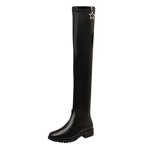 Produktbild: Stiefel Cowboy Boots Damen Braune Stiefel Damen Stiefel Farbe Absatz Solide Damen Dicke Overknee Mode Damenstiefel Stiefel Kinder 36 High Heels SchnüRung Stiefel (Black, 42)