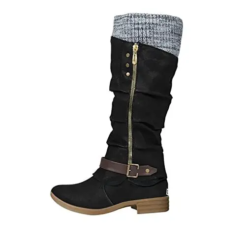 Produktbild: MMOOVV Schuhe Reißverschluss Stiefel Damen Flache Größe Hohe Overknee Stiefel Stretch Boots für Damen mit Blockabsatz Freizeit Große Damenstiefel (Black, 40)