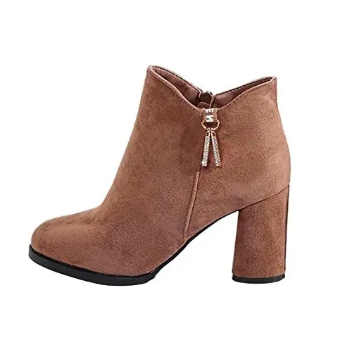 Produktbild: Stiefel Schwarz Damen Trachten Schuhe FüR Damen Damenschuhe Freizeitstiefel Mode Einfarbig High Heel Chunky Heel und Samt Kurze Stiefel Sneaker Dam DamenStiefel Bequeme Gummistiefel (Khaki, 38)