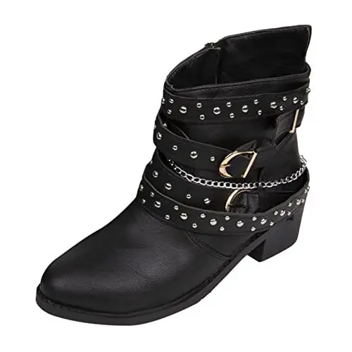 Produktbild: Stiefel Women Schuh Stiefel Damen Leicht und Winter Frauen Stiefel Frauen Stiefel Große Größe Casual Fashion Square Heel Frauen Stiefel Stiefel Herren 42 Line Dance Schuhe Damen Stiefel (Black, 37)