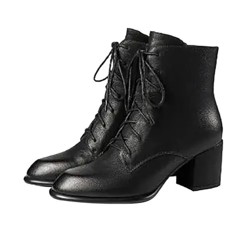 Produktbild: Stiefeletten Damen Herbst Stiefel Winter Schnürstiefel Minimalistische Schuhe mit seitlichem Reißverschluss für Damen, Stiefeletten, kurze Stiefel Chelsea Boots Trachtenschuhe Schwarz 35-43EU