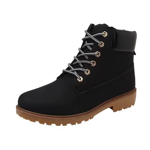 Produktbild: Fannyfuny Boots Damen Gefüttert Kurzstiefel Winterstiefel Wanderschuhe Übergangsstiefel Blockabsatz Ankle Boots Flache Schuhe Winter Boots Schlupfstiefel Breiter Zehenbox Bequem rutschfest