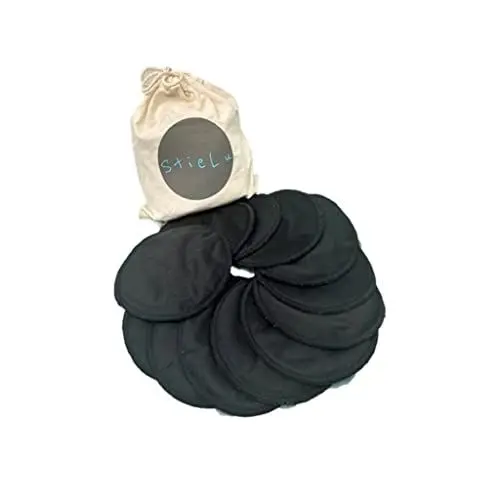 Produktbild: StieLu 12 waschbare Stilleinlagen aus Bambus (14cm schwarz) / Stilleinlagen waschbar mit Wäschenetz und Beutel/Stilleinlagen wiederverwendbar/Stillkissen für den Still-BH