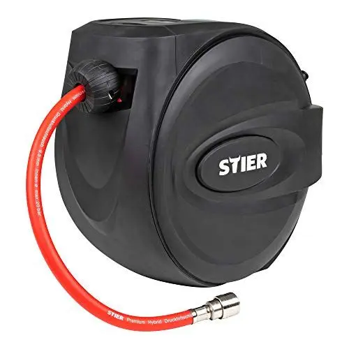 Produktbild: STIER Druckluft-Schlauchtrommel SST-15, Druckluftschlauch, Schlauchaufroller, 20 bar, Länge 15 m, flexible Anwendung, inklusive Auto-Stopp, Schlauchtrommel, Luftdruckschlauch, Schlauchaufroller