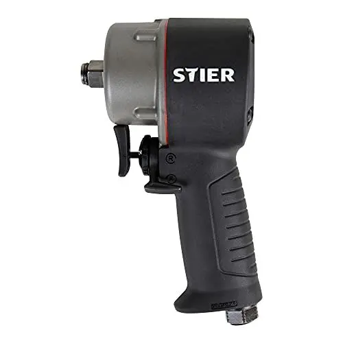 Produktbild: STIER Druckluft Schlagschrauber 13-MBS, Extra kurz, Jumbo Hammer-Schlagwerk, max. Lösemoment: 1.275 Nm, 1/2 Zoll, 3 Stufen, Rechts- und Linkslauf, Arbeiten in beengten Verhälnissen einfach