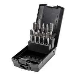 Produktbild: STIER Frässtifte-Set 10-teilig, 6 mm Schaftdurchmesser, Fräsformen: Zylinder Stirnverzahnung Walzenrundform Oval Tropfen Spitzbogen, hohe Schnittgeschwindigkeit 840 m/min