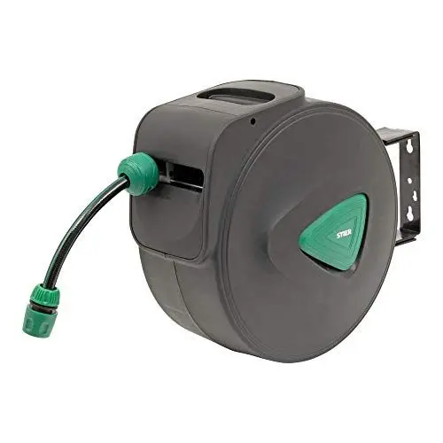 Produktbild: STIER Garten Schlauchtrommel SGS-200 20+2 m mit Sprühpistole automatisch schwenkbar, Gartenschlauch, Automatik-Aufwicklung, für Wandmontage, Trommelrolle Schlauch