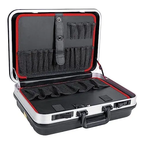 Produktbild: STIER Werkzeugkoffer Basic leer, robuste ABS-Kunststoff Kofferschale, schwarze Werkzeugkiste, stabil & schlagfest, Tragkraft 15 kg, 30 Werkzeugtaschen, inkl. Schlüssel
