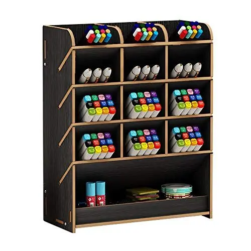 Produktbild: Hggzeg Stifthalter Aufbewahrungsbox aus Holz, multifunktionaler Schreibtisch-Organizer für Zuhause, Büro und Schule Schwarz