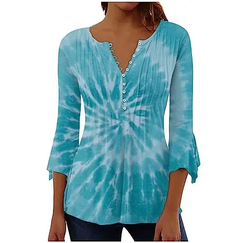 Produktbild: Still Oberteil Damen Wickelbluse Damen Wickelbluse Damen Damenblusen Kurzarm Longshirt Tunika Hemd Aus Baumwolle Und Leinen Damen Pailletten Buntes Shirt Damen Fashion Tunika Blau XL