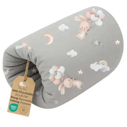 Produktbild: Stillkissen klein Breastfeeding und Nursing Pillow für unterwegs 20 cm - Stillmuff Armkissen und Lagerungskissen Baby Arm Still Kissen aus weicher Baumwolle Oeko-Tex Kaninchen