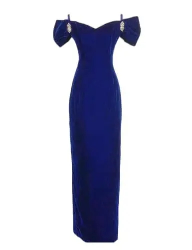 Produktbild: Stillluxury Maxi-Abendkleid aus Samt, schulterfrei, für Damen, formelle Cocktail-Partykleider, PM23, A-royal blau, 40