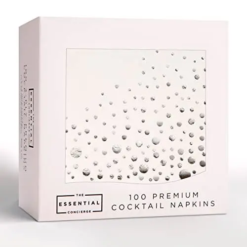 Produktbild: Stilvolle 12,7 x 12,7 cm silberne Servietten 100er Packung mit 3-lagigen silbernen Cocktail Servietten - Verleihen Sie Ihrer Party Glanz mit luxuriösen Getränke Servietten für Partys