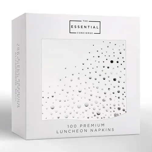 Produktbild: Stilvolle 16,5 x 16,5 cm silberne Servietten – 100 Stück weiße und silberne Lunch-Servietten – verleihen Sie Ihrer Veranstaltung Glanz mit Partyservietten, 3-lagige Papierservietten, Einweg-Servietten