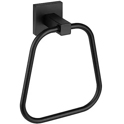 Produktbild: Stilvoller trapezförmiger Handtuchhalter in mattschwarzem, wandmontiertem Edelstahl-Handtuchring für Moderne Badezimmerdekoration