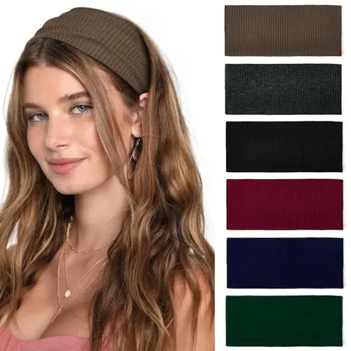 Produktbild: Stirnbänder Damen Elastische Breite Haarband Weiche Boho Stirnband Sport Yoga Mode Haarschmuck 6 Stück
